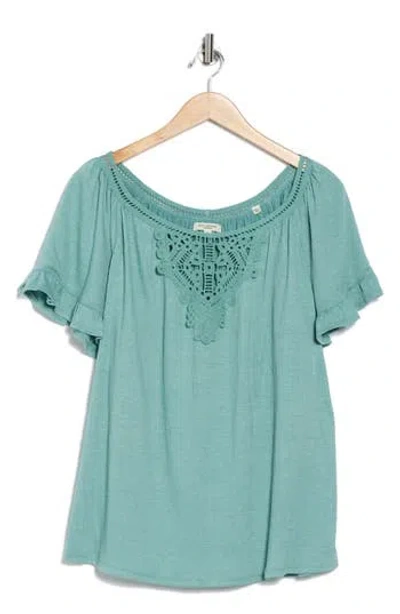 Max Studio Embellished Yoke Flutter Sleeve Top