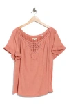 Max Studio Embellished Yoke Flutter Sleeve Top