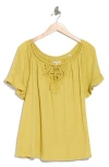 Max Studio Embellished Yoke Flutter Sleeve Top