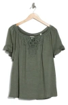 Max Studio Embellished Yoke Flutter Sleeve Top