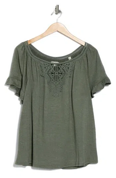 Max Studio Embellished Yoke Flutter Sleeve Top