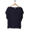 Max Studio Embroidered Boat Neck Cap Sleeve T-shirt In Navy