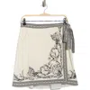 Max Studio Embroidered Border Print Wrap Miniskirt In White