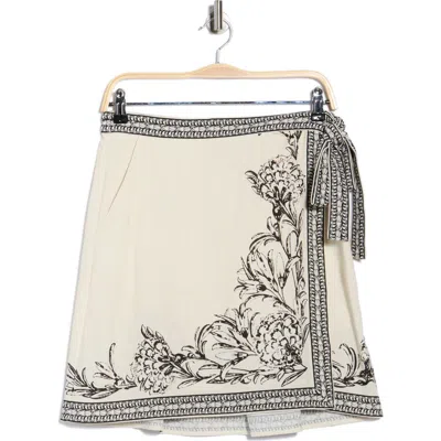 Max Studio Embroidered Border Print Wrap Miniskirt In White