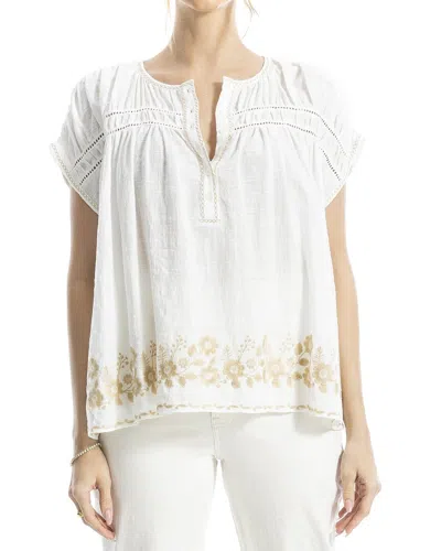 Max Studio Embroidered Cap Sleeve Notch Neck Top