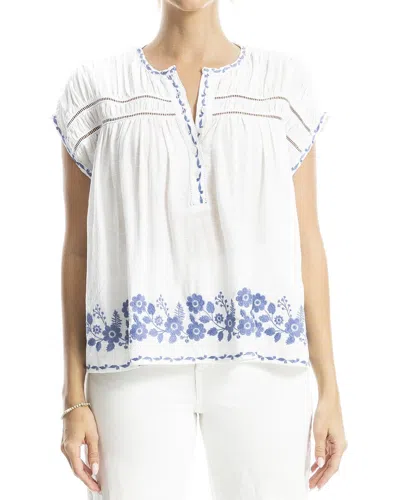 Max Studio Embroidered Cap Sleeve Notch Neck Top