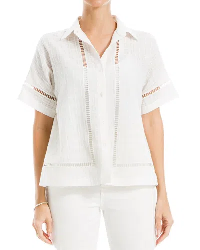 Max Studio Embroidered Collar Shirt In White