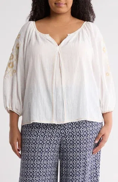 Max Studio Embroidered Cotton Blend Top
