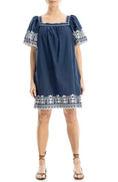 Max Studio Embroidered Cotton Minidress In Blue
