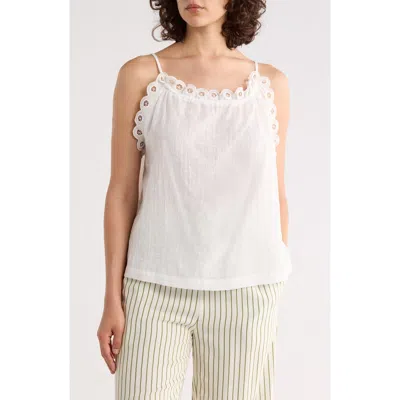 Max Studio Embroidered Eyelet Lace Halter Neck Crop Tank In White