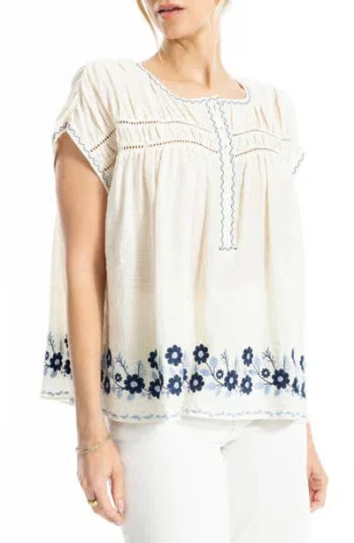Max Studio Embroidered Half Button Top