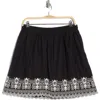 Max Studio Embroidered Hem Cotton Pull-on Skirt In Black