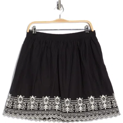 Max Studio Embroidered Hem Cotton Pull-on Skirt In Black