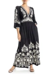 Max Studio Embroidered Maxi Dress In Black