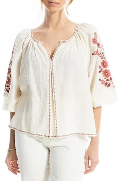 Max Studio Embroidered Peasant Top