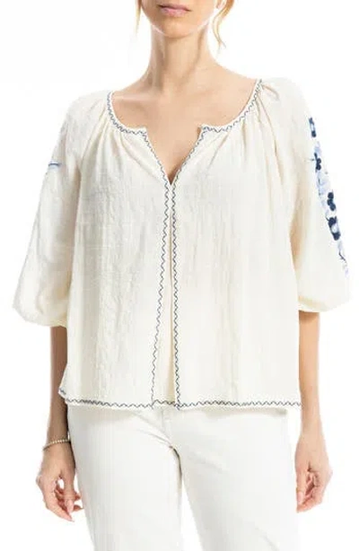 Max Studio Embroidered Peasant Top
