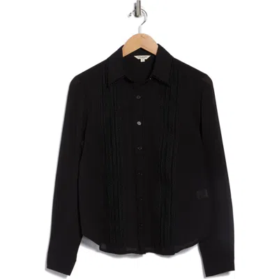 Max Studio Embroidered Pleated Button-up Shirt In Black