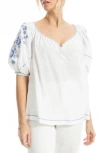 Max Studio Embroidered Puff Sleeve Top