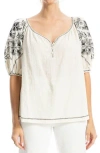 Max Studio Embroidered Puff Sleeve Top In White