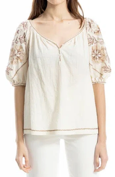 Max Studio Embroidered Puff Sleeve Top