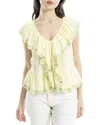 Max Studio Embroidered Ruffle Sleeve V-neck Top In Green