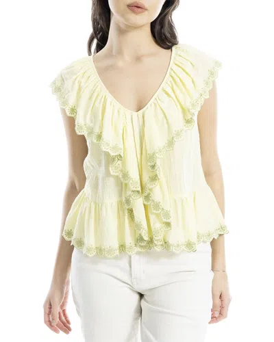 Max Studio Embroidered Ruffle Sleeve V-neck Top
