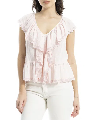 MAX STUDIO MAX STUDIO EMBROIDERED RUFFLE SLEEVE V-NECK TOP