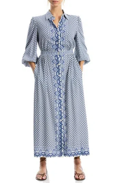 Max Studio Embroidered Shirtdress In Blue
