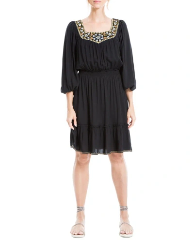 Max Studio Embroidered Short Dress In Black
