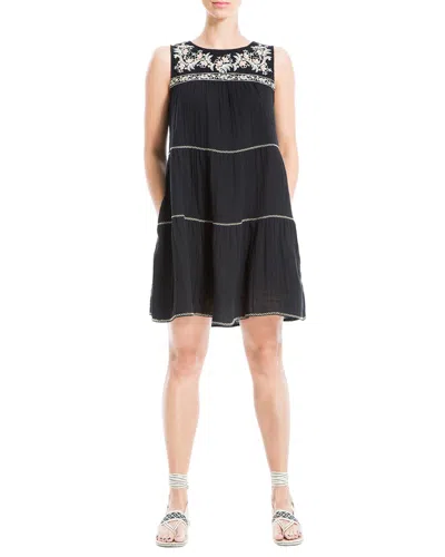Max Studio Embroidered Short Dress In Black