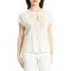 Max Studio Embroidered Short Sleeve Cotton Blend Top