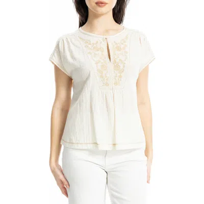 Max Studio Embroidered Short Sleeve Cotton Blend Top