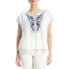 MAX STUDIO MAX STUDIO EMBROIDERED SHORT SLEEVE COTTON BLEND TOP