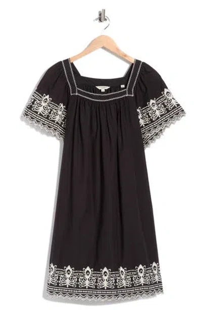 Max Studio Embroidered Short Sleeve Cotton Dress In Multi