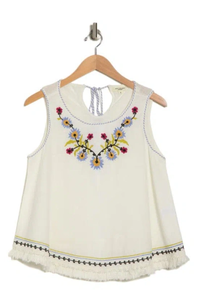 Max Studio Embroidered Sleeveless Cotton Top In Chartreuse Combo