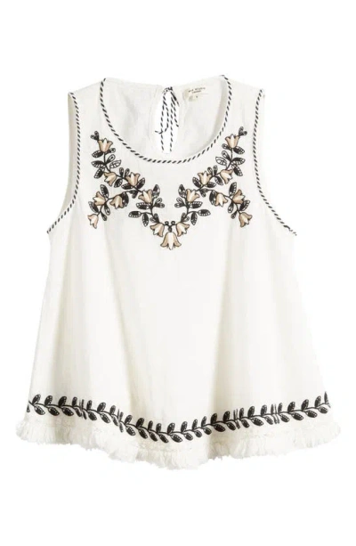 Max Studio Embroidered Sleeveless Cotton Top In Hibiscus Combo