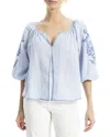 Max Studio Embroidered V-neck Ballon Sleeve Blouse In Blue