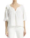 Max Studio Embroidered V-neck Ballon Sleeve Blouse In Heather Oatmeal