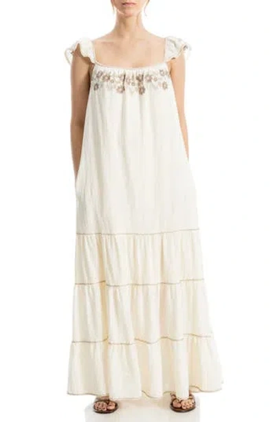 Max Studio Embroidred Tiered Maxi Dress In Gray