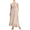 Max Studio Empire Waist Flutter Sleeve Maxi Dress In Cream Brown Red Floral