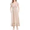 Max Studio Empire Waist Flutter Sleeve Maxi Dress In Cream Floral