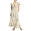 Max Studio Empire Waist Flutter Sleeve Maxi Dress In Cream Yellow Floral