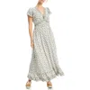 Max Studio Empire Waist Flutter Sleeve Maxi Dress In Cream/sky Floral Swing Vines