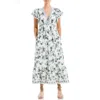Max Studio Empire Waist Flutter Sleeve Maxi Dress In Ecru Floral