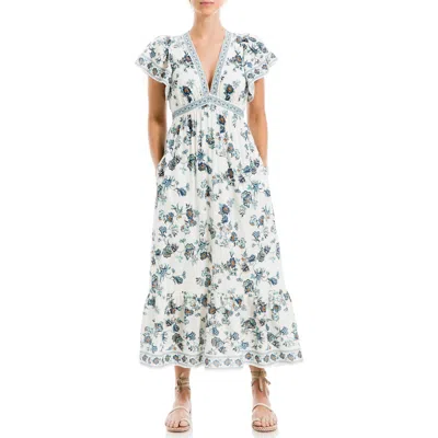 Max Studio Empire Waist Flutter Sleeve Maxi Dress In Ecru Floral