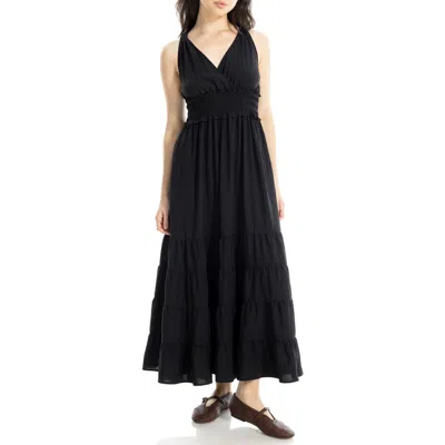 Max Studio Empire Waist Tiered Maxi Dress In Black-black