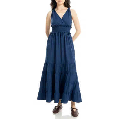 Max Studio Empire Waist Tiered Maxi Dress In Blue