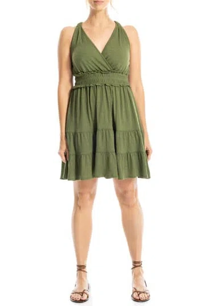 Max Studio Empire Waist Tiered Minidress In Leaf-leaf