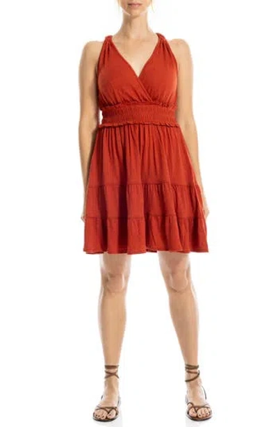 Max Studio Empire Waist Tiered Minidress In Terracta-terra Cotta