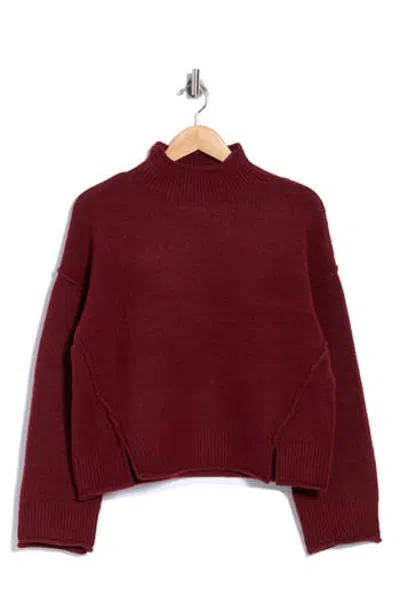 Max Studio Exposed Seam Turtleneck Sweater In Heather Merlot